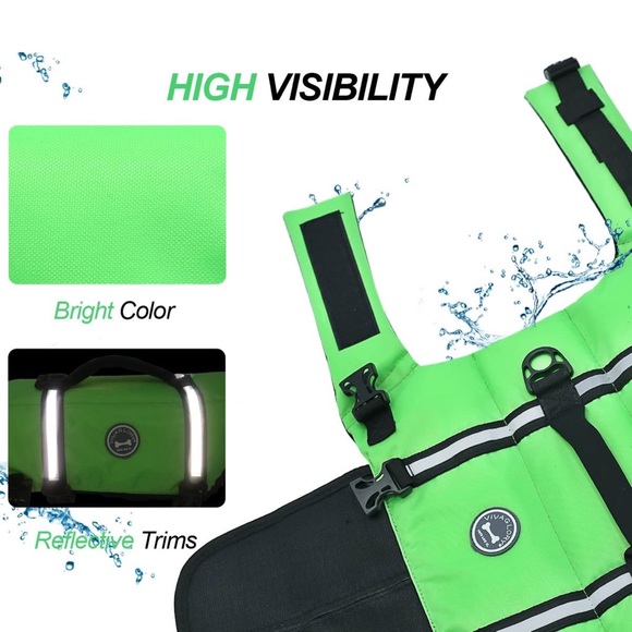 Ripstop Reflective Adjustable Dog Life Vest Jacket with Rescue Handle Green M - Picture 3 of 6